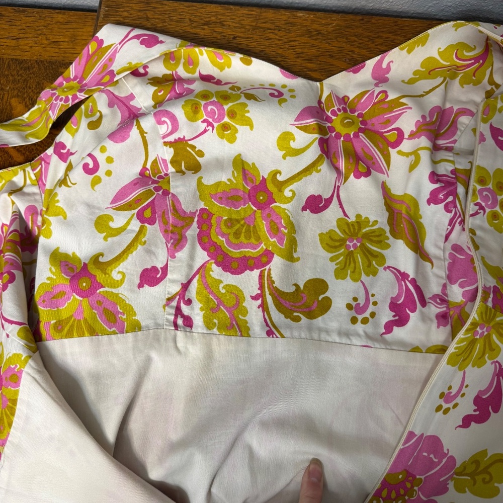 Boden Pink/Cream/Gold Midi Floral Cotton Sleeveless Fitted Dress Size 10 - Picture 7 of 7